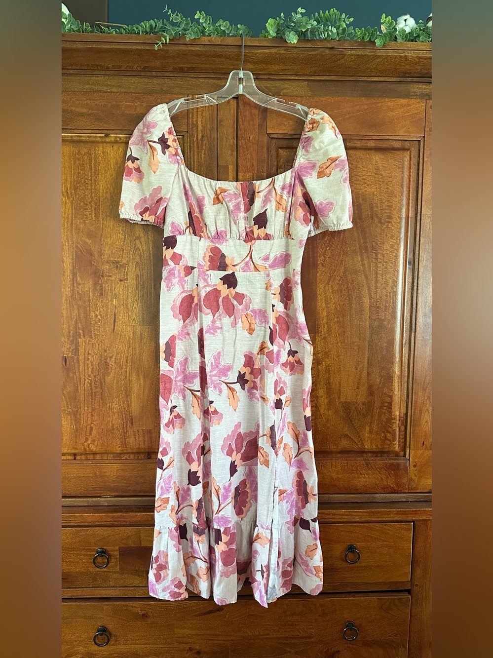 London Times Cream Maxi Dress with Pink and Orange Floral Print